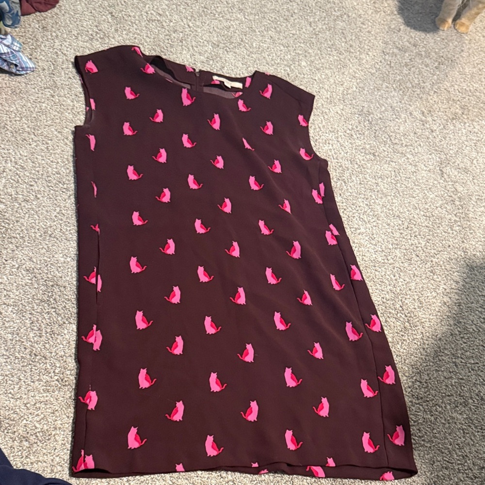 LOFT Midi Dress in Brown with Pink Accents